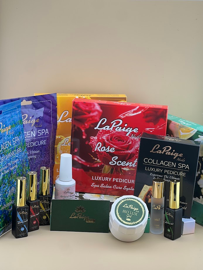 Certified Collagen Spa pedicure kits and premium Bio Gel products at La Paige Nails Sherway Gardens nail salon Etobicoke