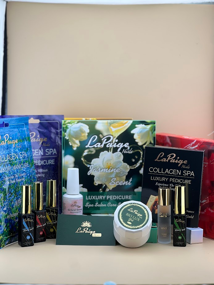 La Paige Nails Bio Lux Gel jar with Collagen Spa products and liner gels