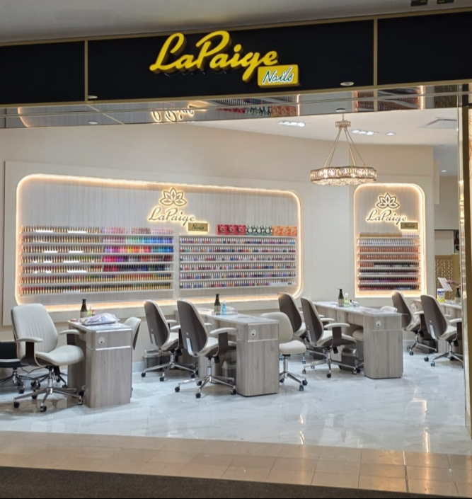 Elegant interior and polished manicure stations inside La Paige Nails Sherway Gardens